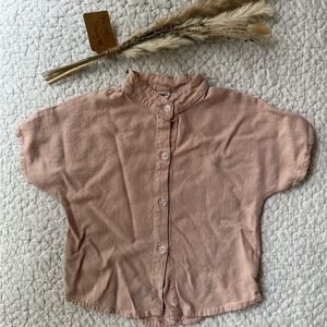 SHEIN Kids Button-Up Short Sleeve Shirt in Light Brown